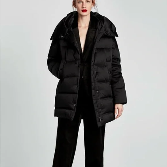 Zara Black Puffer Coat Size XS - Picture 11 of 16